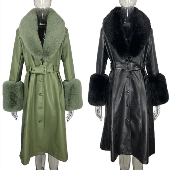 Black Faux leather and fur jacket with detachable fur and round black buttons! - Picture 3 of 3